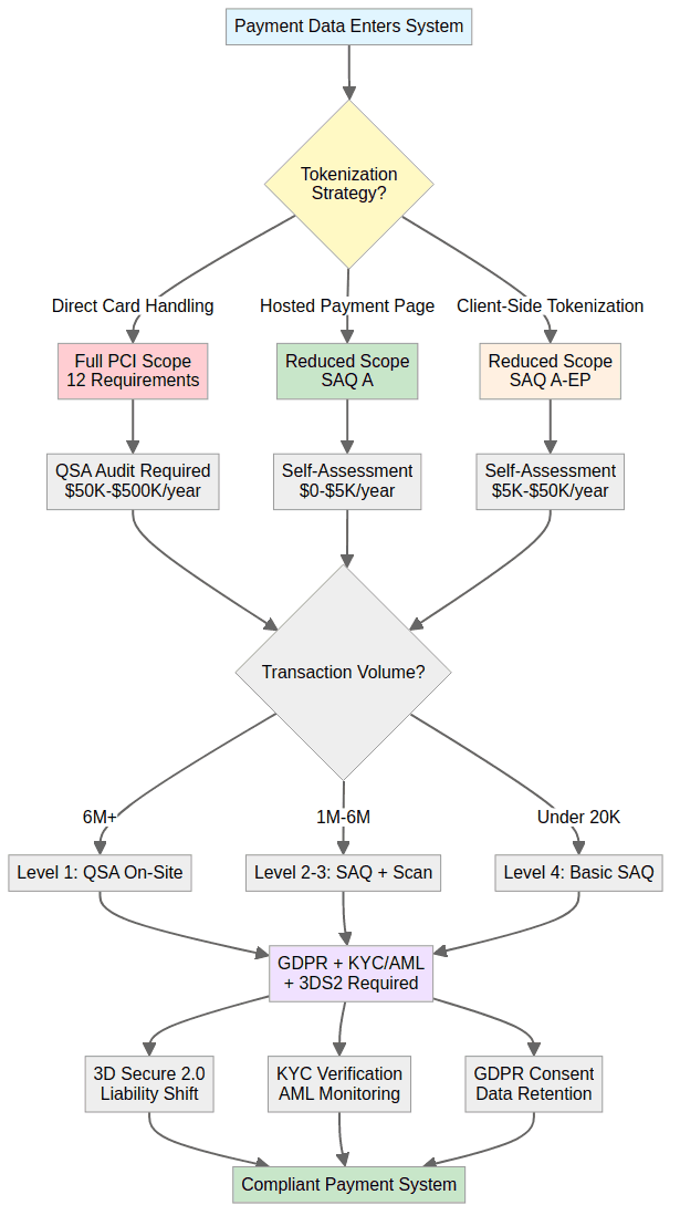 PCI DSS scope boundaries, showing which systems fall in and out of scope when card data is tokenised